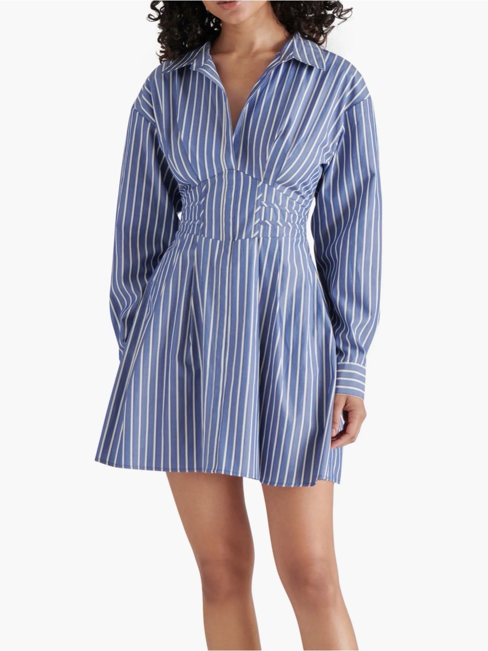 Steve Madden Aria Blue White Striped Corset Smocked Shirt Dress Size M